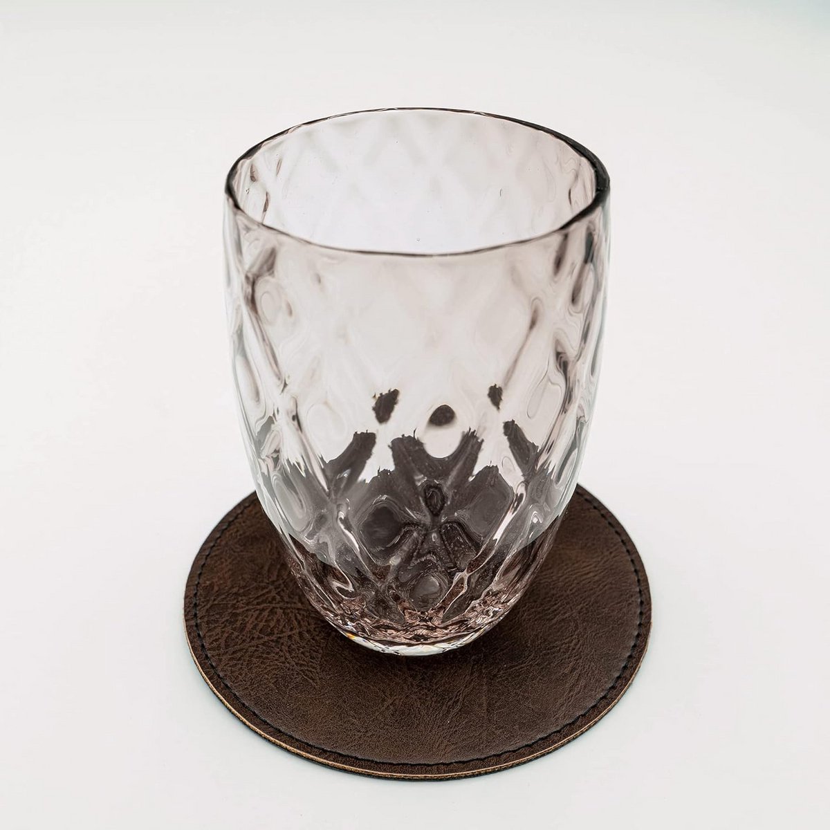 Ronde Onderzetters Glas Set van 6, Dubbelzijdig Vegan Leer, Waterdicht en Afwasbaar