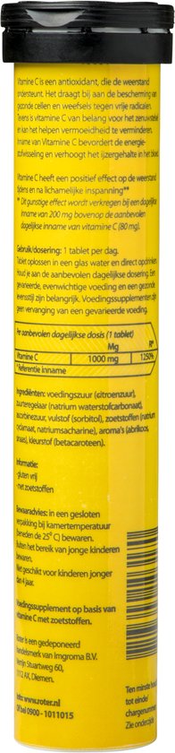 Roter Vitamine C 1000mg bruis - Hoge dosering vitamine C ter ondersteuning van je natuurlijke weerstand - 40 bruistabletten met abrikoos-sinaasappelsmaak