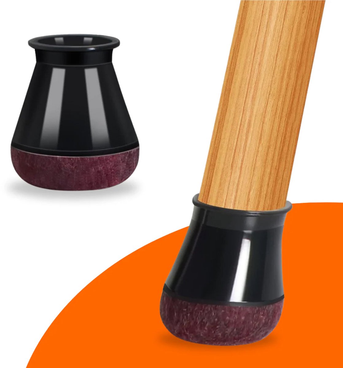FLOOQ stoelpootdop met vilt - rond - 14 tot 20 mm - zwart - 8 stuks
