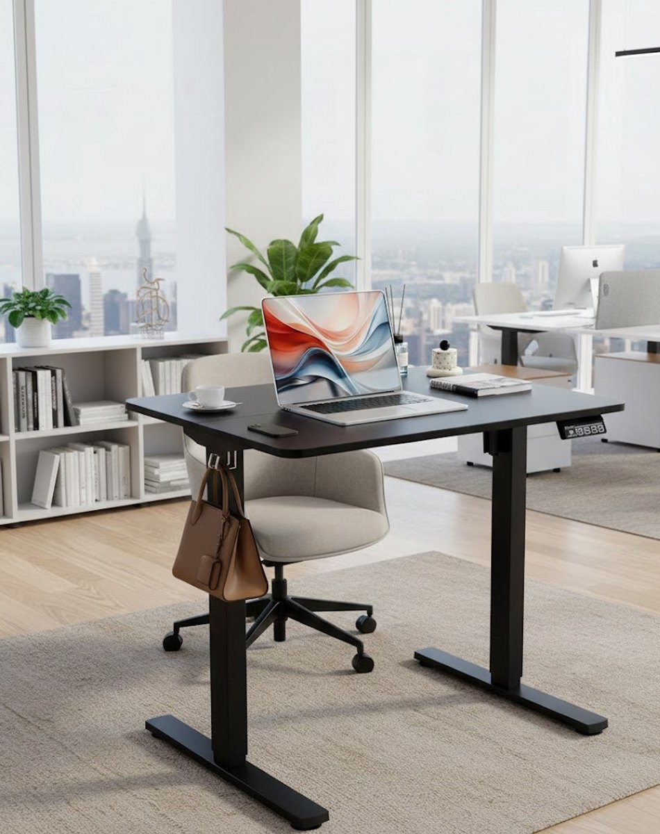 ErgoDesk Elektrisch In Hoogte Verstelbaar Bureau – Sta-Zit Bureau voor Thuiskantoor, Klein en Ruimtebesparend, 80x60 cm, Zwart, Ergonomisch, Modern Design, Draagvermogen 70 kg A-Furniture