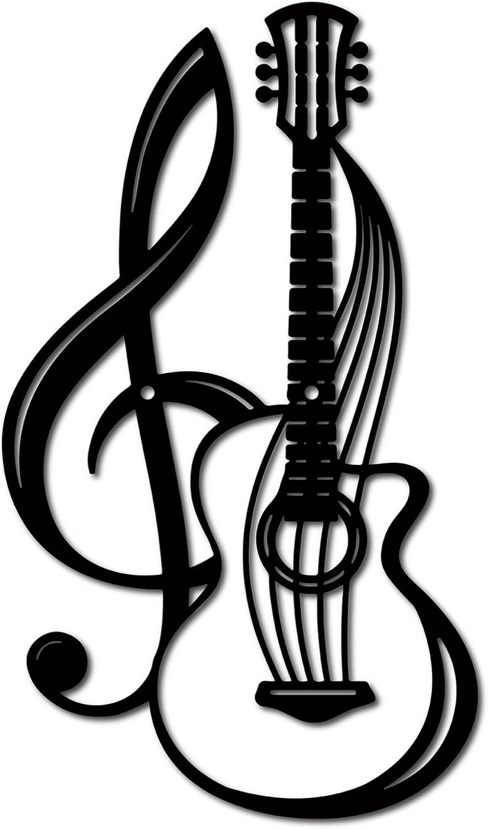 Metalen Gitaar Wanddecoratie Zwart - Muziek Kunst voor Woonkamer, Tuin of Balkon - 30x15 cm
