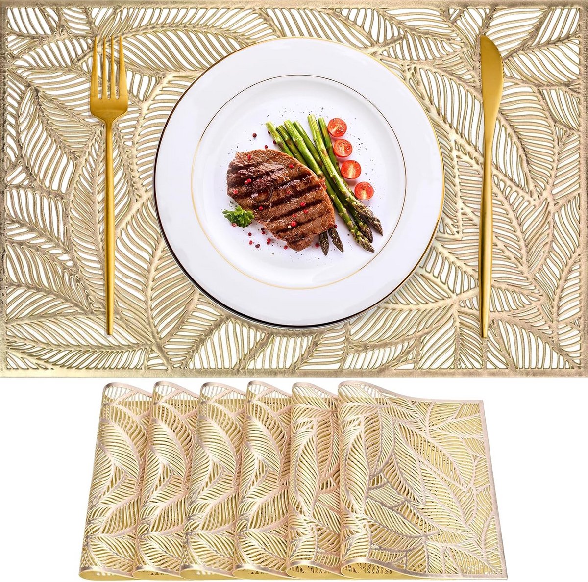 Set van 6 Antislip Rechthoekige Tafelmatten, Hittebestendig PVC, 45x30 cm