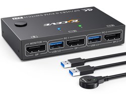 KVM Switch DisplayPort 2 PC naar 1 Monitor 4K@144Hz 8K@30Hz met 4x USB 3.0 Hub en Kabelafstandsbediening
