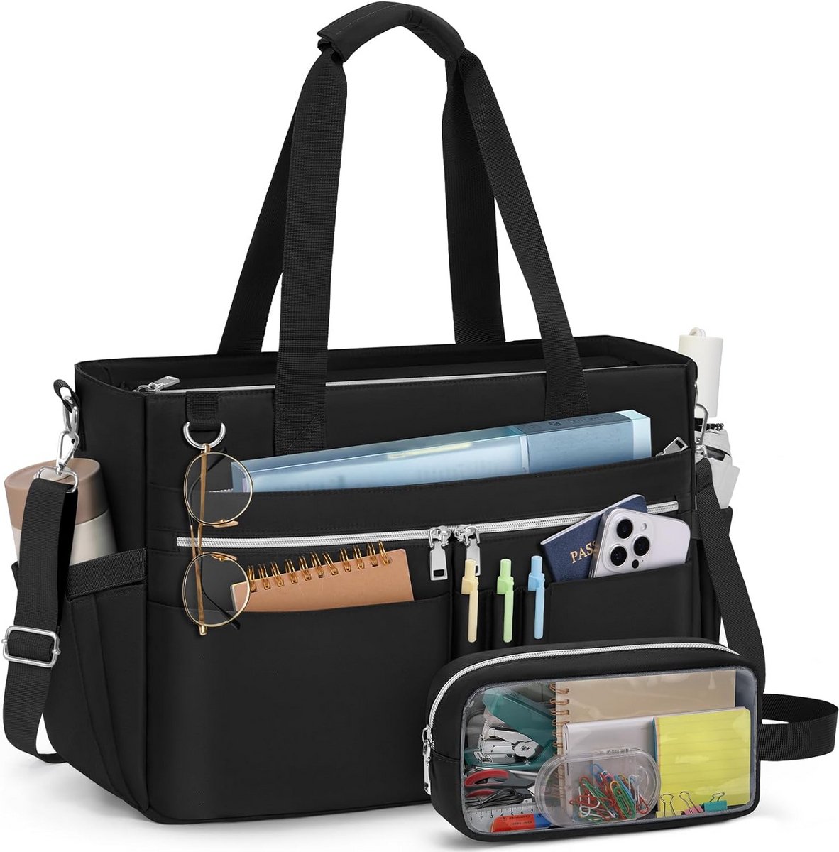 Grote Tote Bag voor Dames met 15,6 inch Laptopvak en Extra Clutch