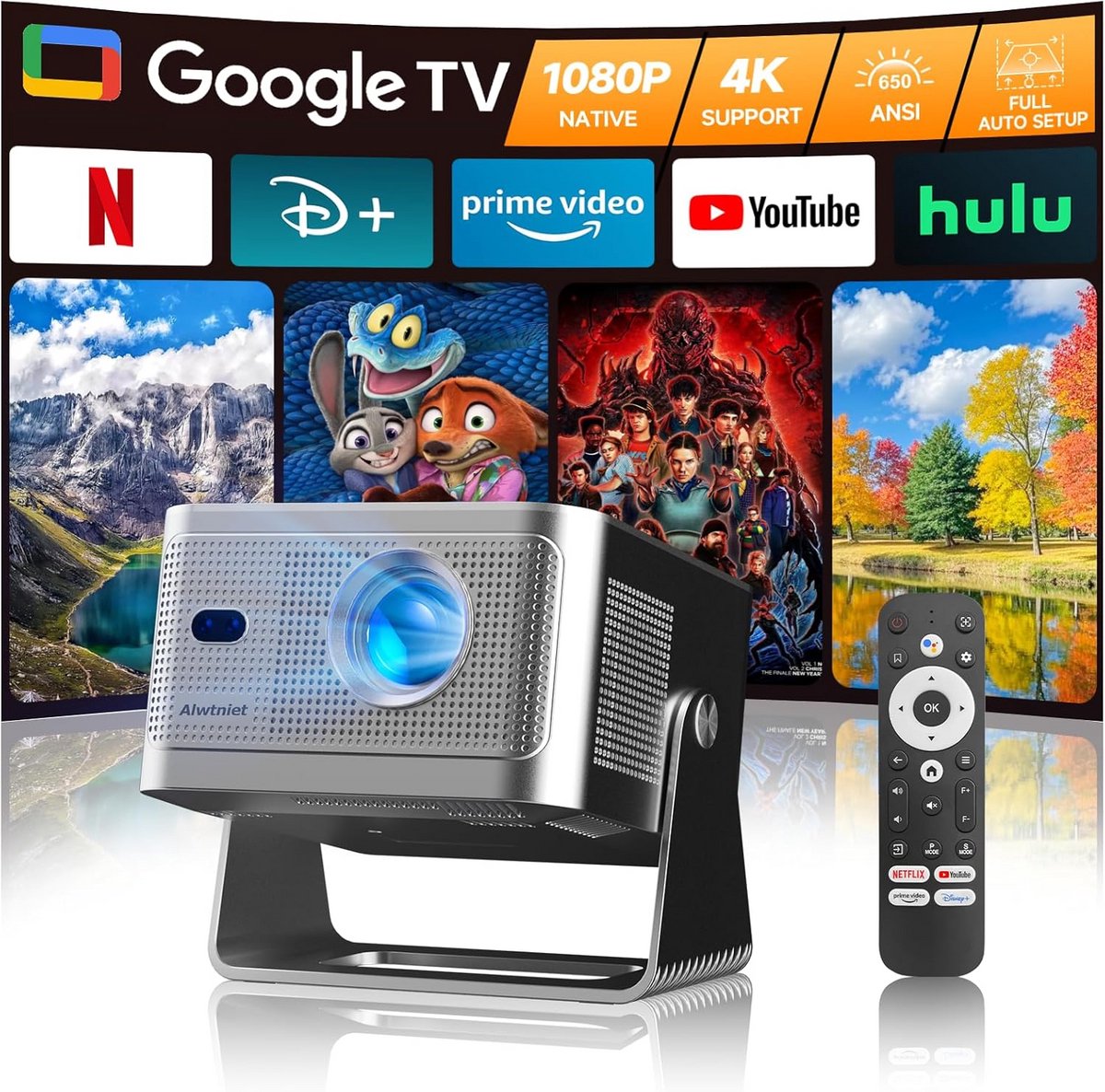 4K Smart Beamer met Google TV en Autofocus - Full HD Mini Projector voor Thuisbioscoop