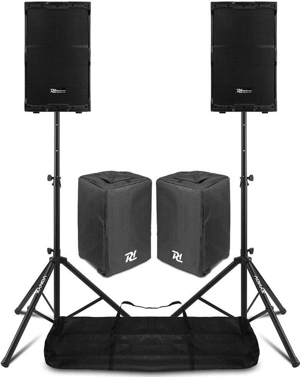Power Dynamics PDY212A actieve speakerset met statieven en beschermhoezen - 12 inch - 1400W