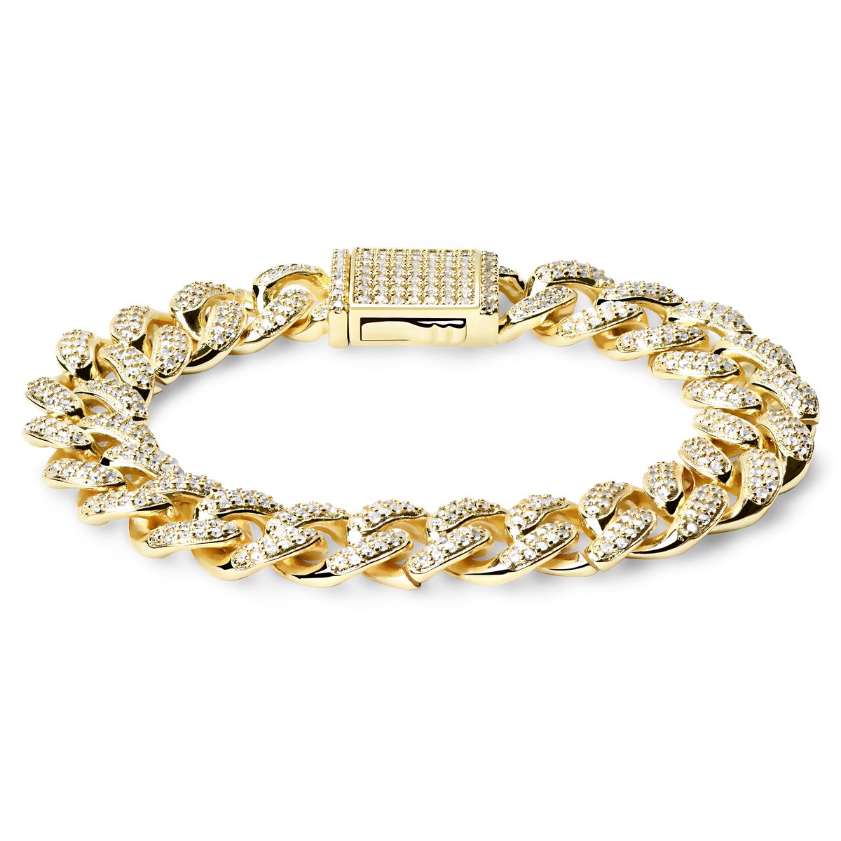 Nicos | 12 mm Goudkleurige Cubaanse Schakelarmband met Zirkonia