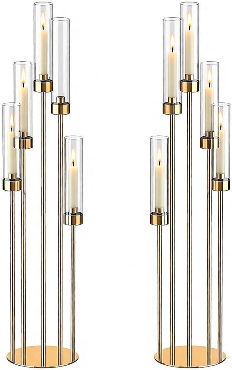 Set van 10 Goudkleurige Kroonluchter Kandelaars voor Tafeldecoratie 106 cm Hoog