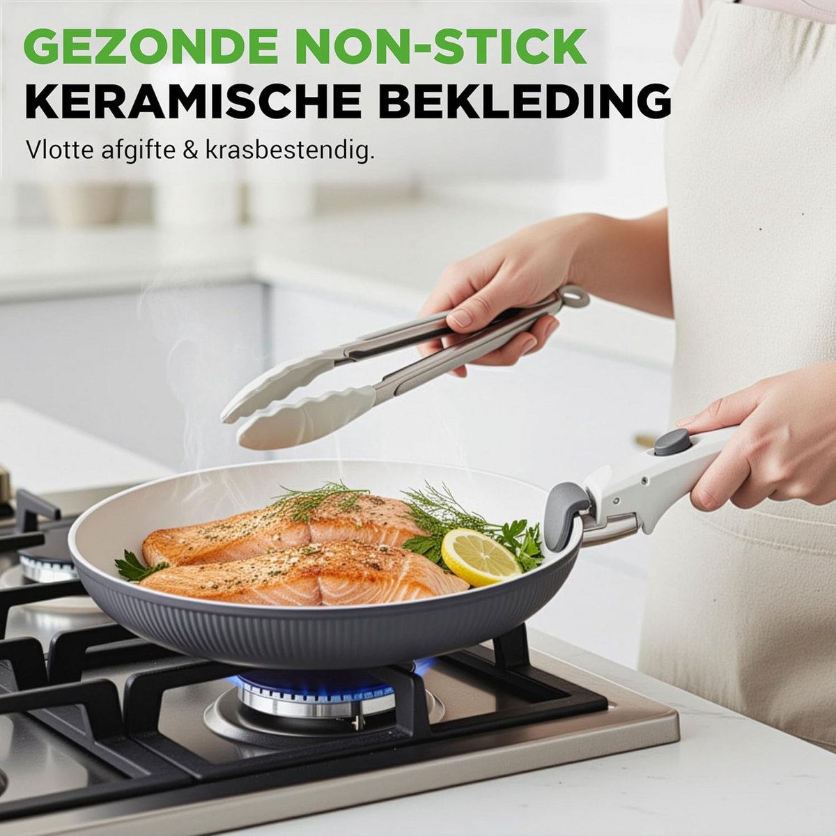 18-delige Keramische Pannenset met Afneembare Greep - Antiaanbak en Ovenbestendig