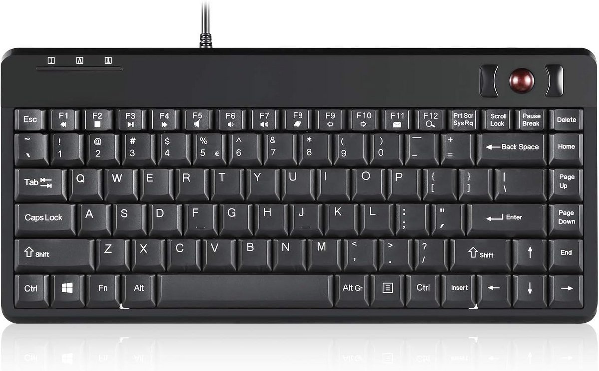 Bedraad Toetsenbord met Geïntegreerde Trackball en 2 USB Hubs - Compact QWERTY (US Layout)