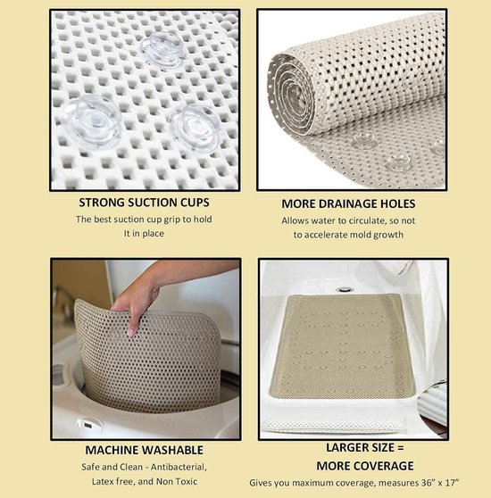 Luxe Antislip Badmat met Zuignappen voor Douche en Badkuip - Zacht Schuimrubber, Marineblauw 91x43 cm — afbeelding 2