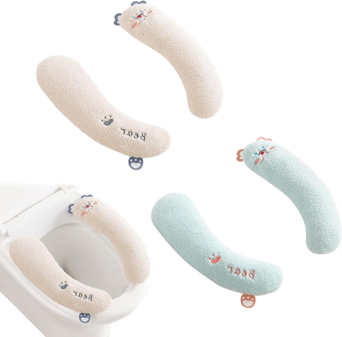 Toiletbrilhoes 2 stuks - Verdikte wc-brilverwarmer voor wintergebruik in beige en blauw - Comfortabel en warm - Hygiënisch en praktisch.
