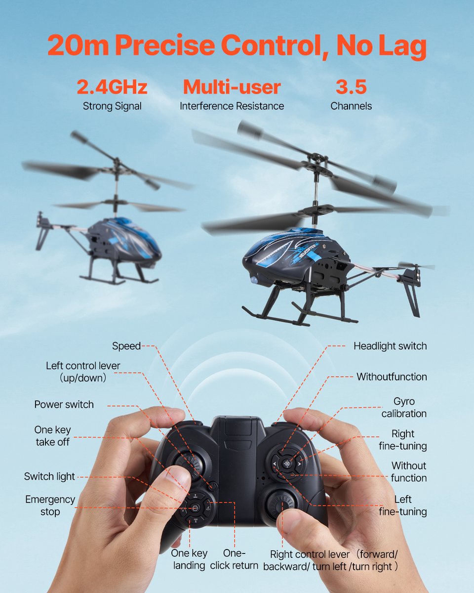 VEVOR RC-Helikopter, 2,4 Ghz Afstandsbedieningshelikopter, 3,5-Kanaals RC-Vliegtuig, 16 Minuten Vliegtijd, Hoogtebehoud, Opstijgen/Landen met Één Knop En Led-Verlichting, Speelgoed voor Kinderen Vanaf 8 Jaar — cadeau in Spellen & Speelgoed - foto 4