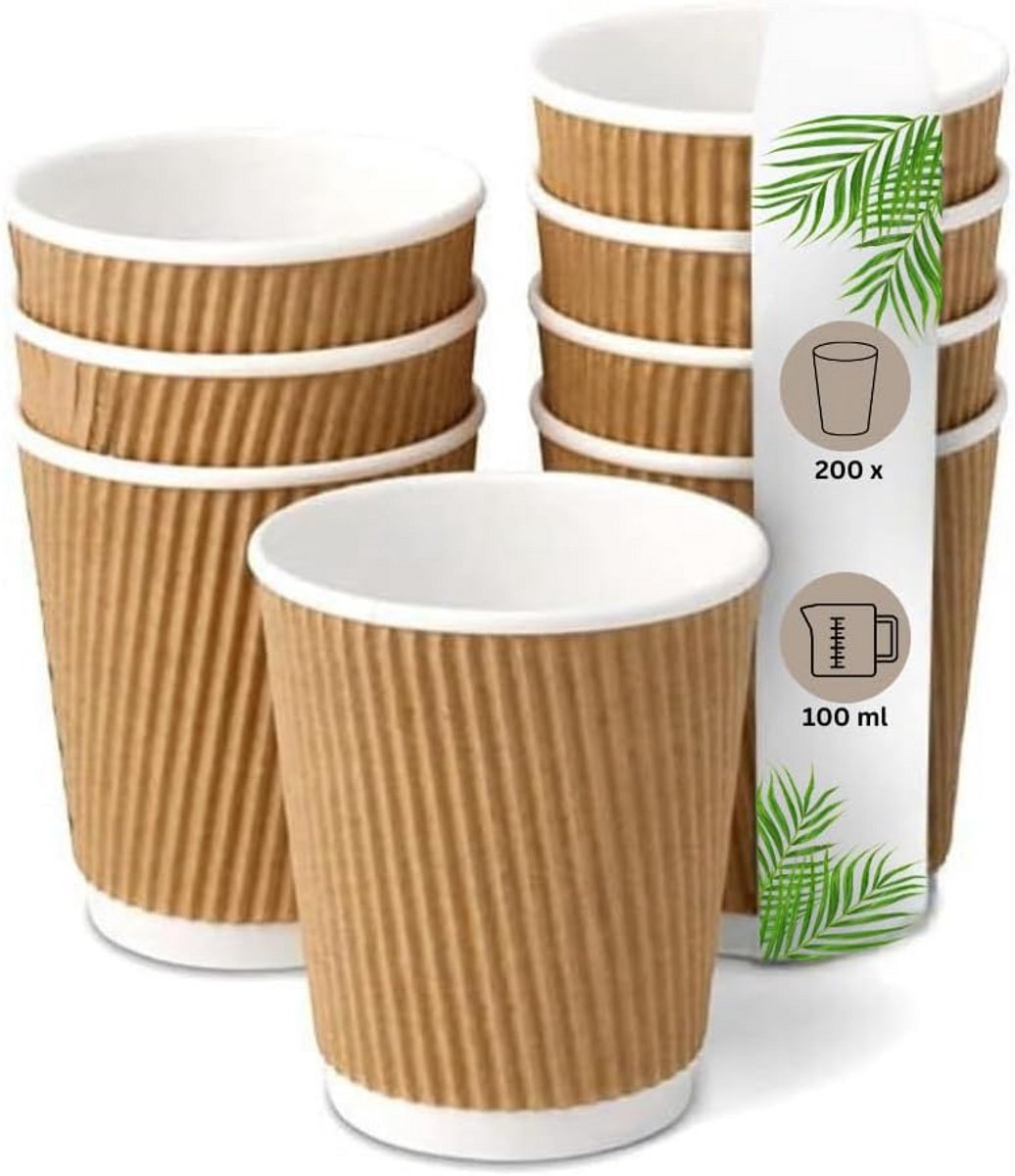 200x Dubbelwandige Kartonnen Espresso Bekers 100 ml - Bruin Kraftpapier