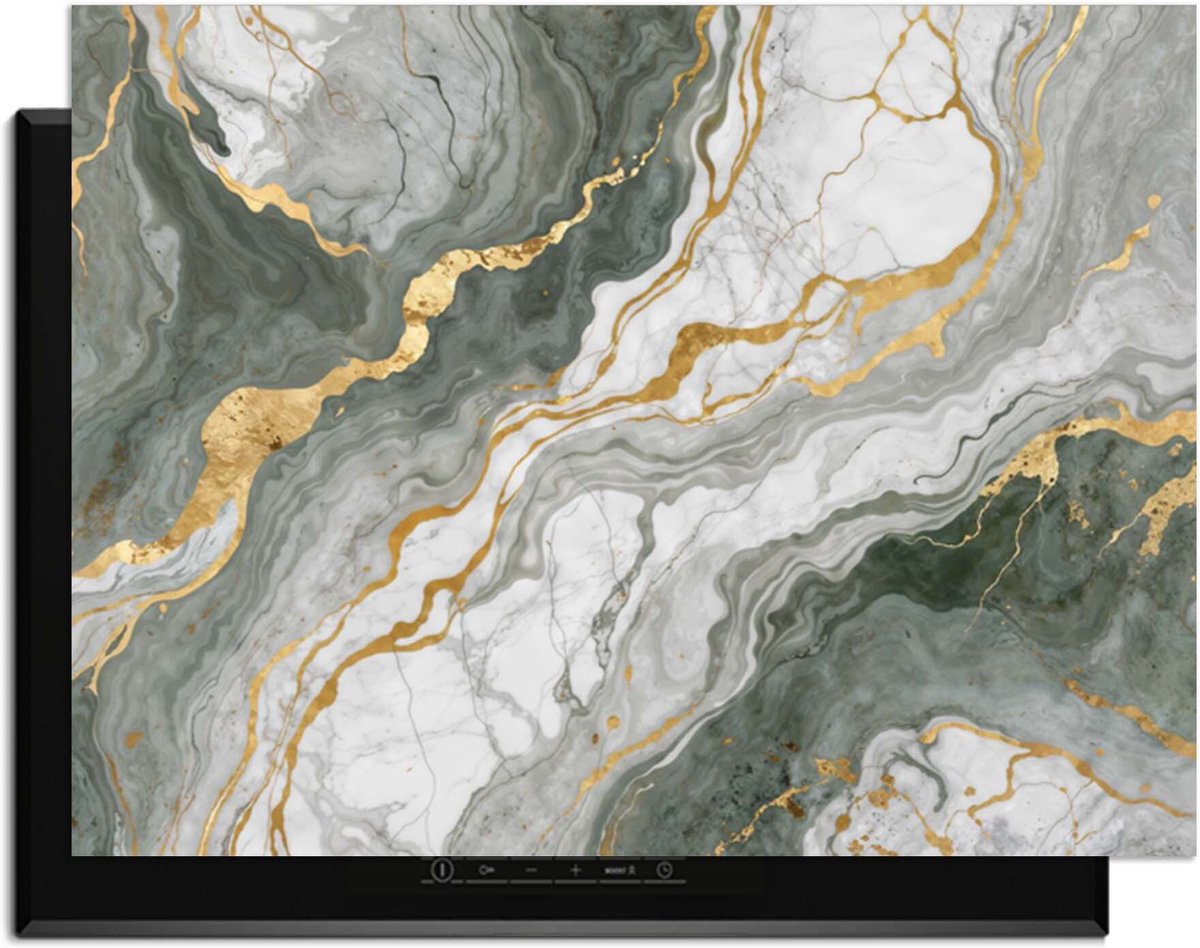KitchenArt - Luxurious Marble Green – Inductie Beschermer - 78x52 cm - Kookplaat Beschermer - Luxe Afdekplaat Inductieplaat - Anti-slip & Oprolbaar - Beschermmat Inductiekookplaat