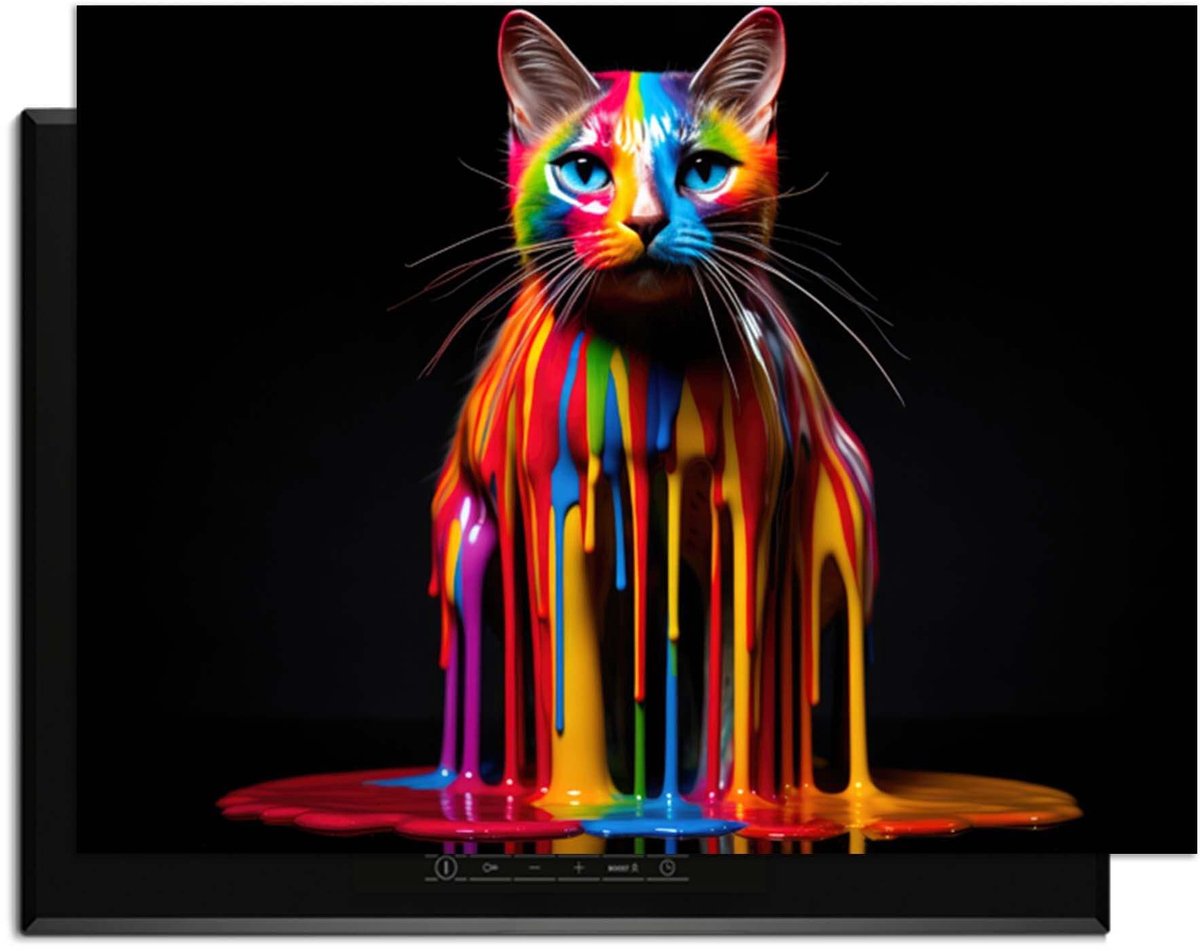 KitchenArt - Rainbow Cat - Inductie Beschermer - 80x52 cm - Kookplaat Beschermer - Luxe Afdekplaat Inductieplaat - Anti-slip & Oprolbaar - Beschermmat Inductiekookplaat