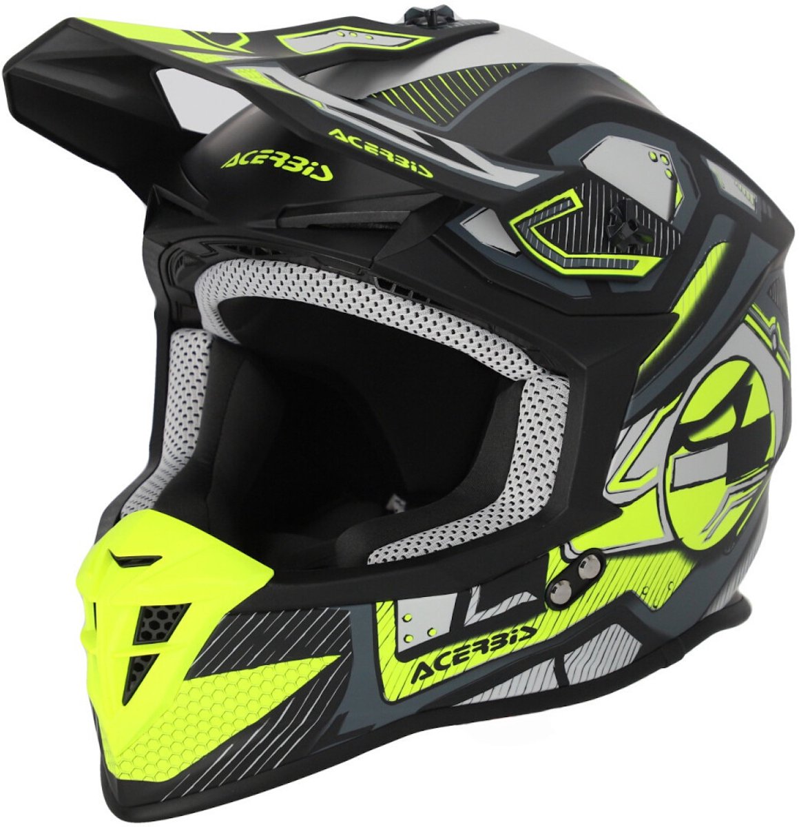 Acerbis Linear Graphic Mat Zwart Gele Crosshelm - Helm