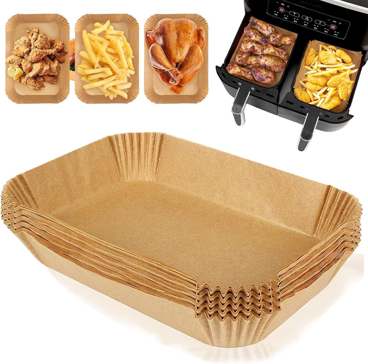 Imperatoris - bakpapier airfryer - 150 stuks - bakpapier - Airfryer Accesoires - bakpapier airfryer vierkant - 22 x 14 cm -Bakpapiervellen - airfryer wegwerpbakjes - Hittebestendig en Vetvrij Airfryer Bakpapier