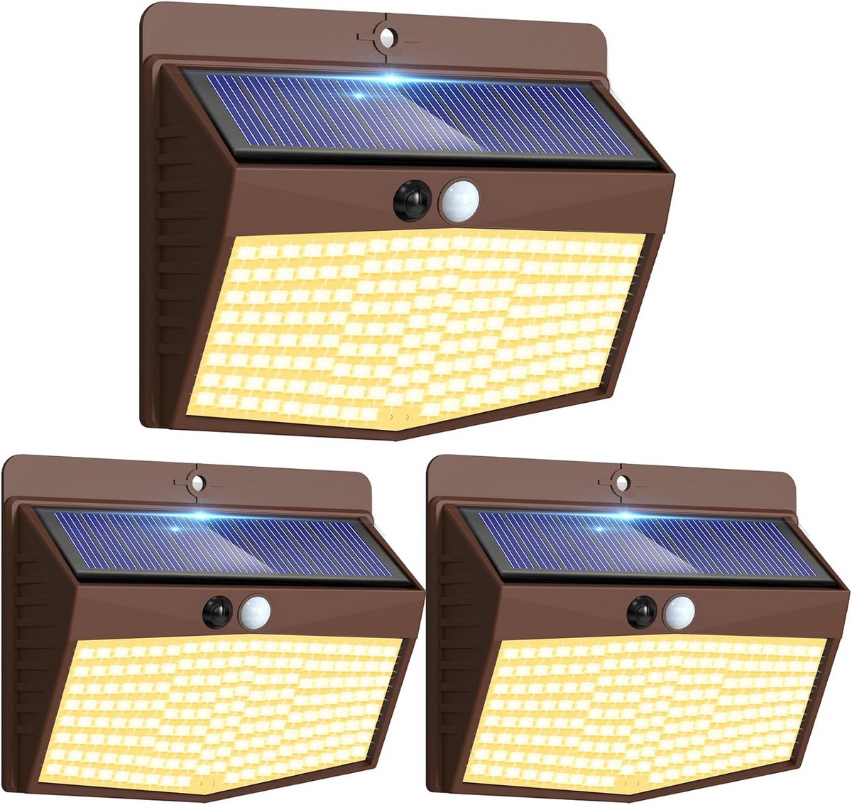 Set van 3 Buitenlampen op Zonne-energie met Bewegingsmelder en 138 LED's