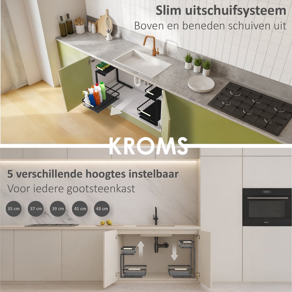 KROMS Gootsteenkast organizer zwart maat XL – Verstelbaar 2-laags gootsteenrek – Extra sterk tot 20 kg – Badkamer & keukenkast organizer — cadeau in Cadeau-ideeën - foto 4