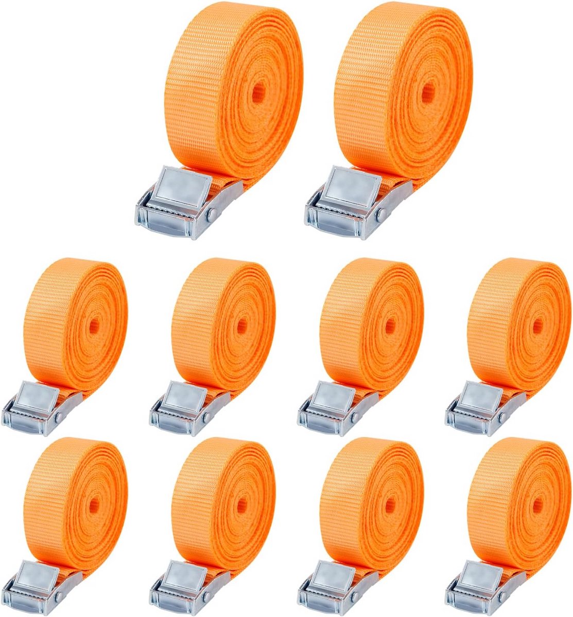 10 Stuks Spanbanden Sjorriemen 25 mm x 2 m met Klemsluiting Oranje Polyester