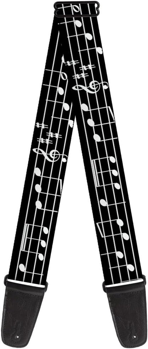 Verstelbare Gitaarband met Muzieknoten - Zwart/Wit - 2 Inch Breed