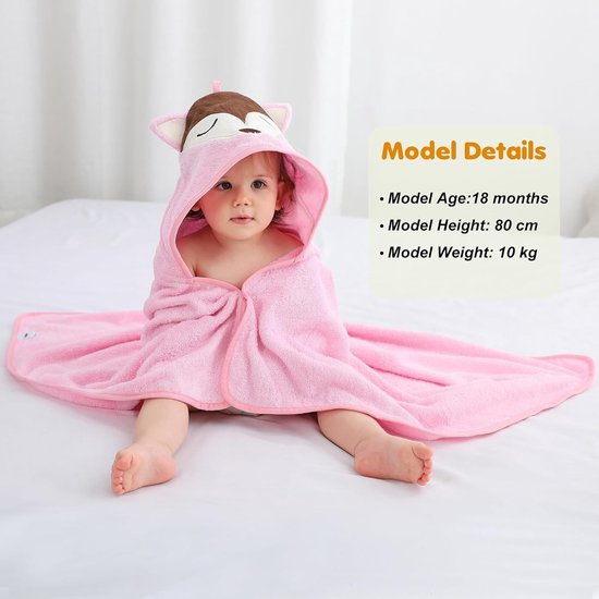 Zachte Bambo Lief Dier Badcape Met Capuchon - Absorberende Babyhanddoek — afbeelding 2