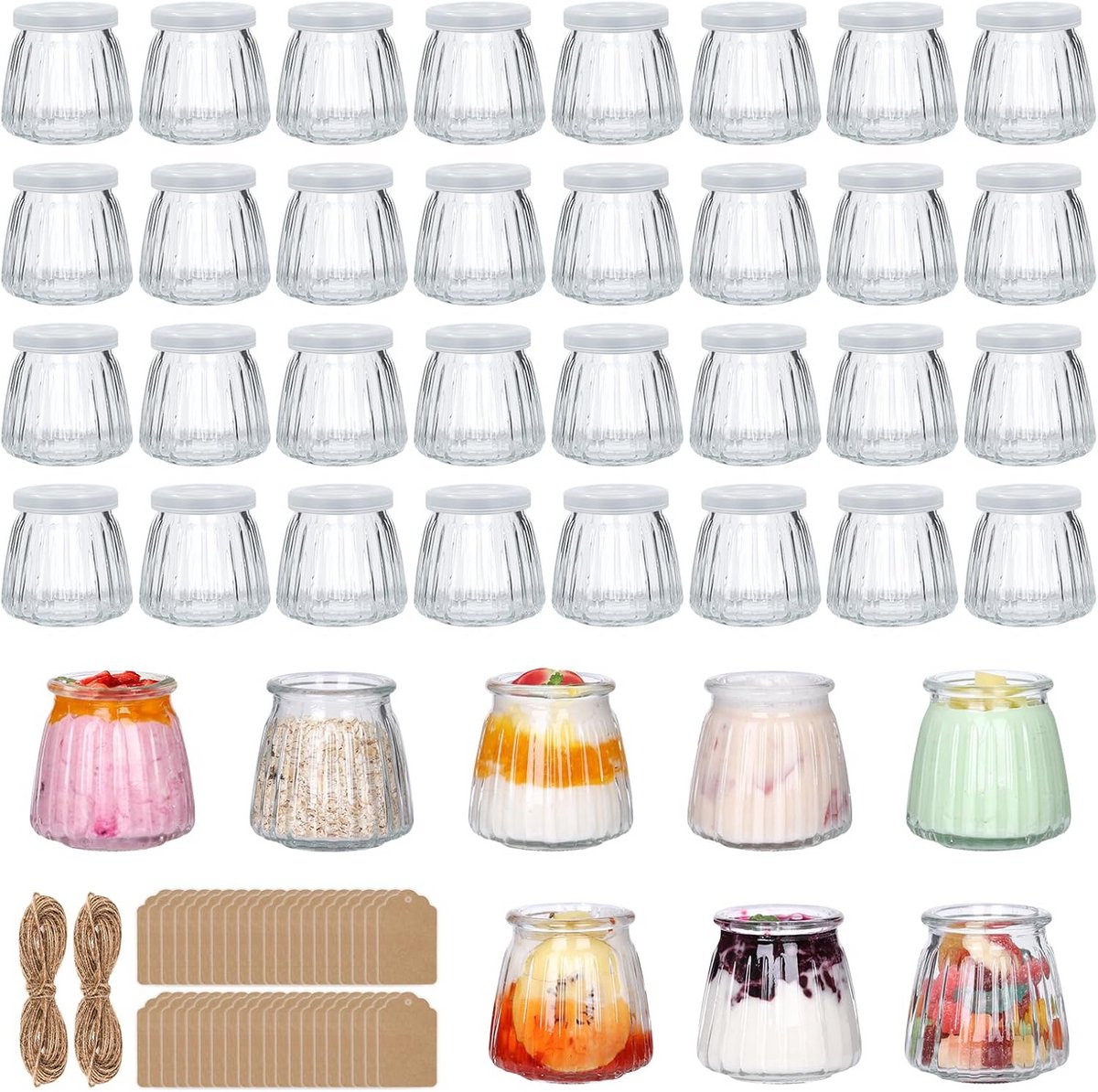 Set van 40 Kleine Glazen Potjes van 120ml met Luchtdichte Deksel en Etiketten