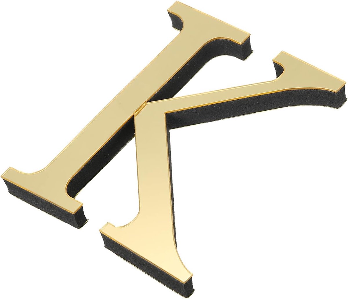 3D Acryl Spiegel Letter Muursticker K Zelfklevend Lichtgoud voor Woondecoratie