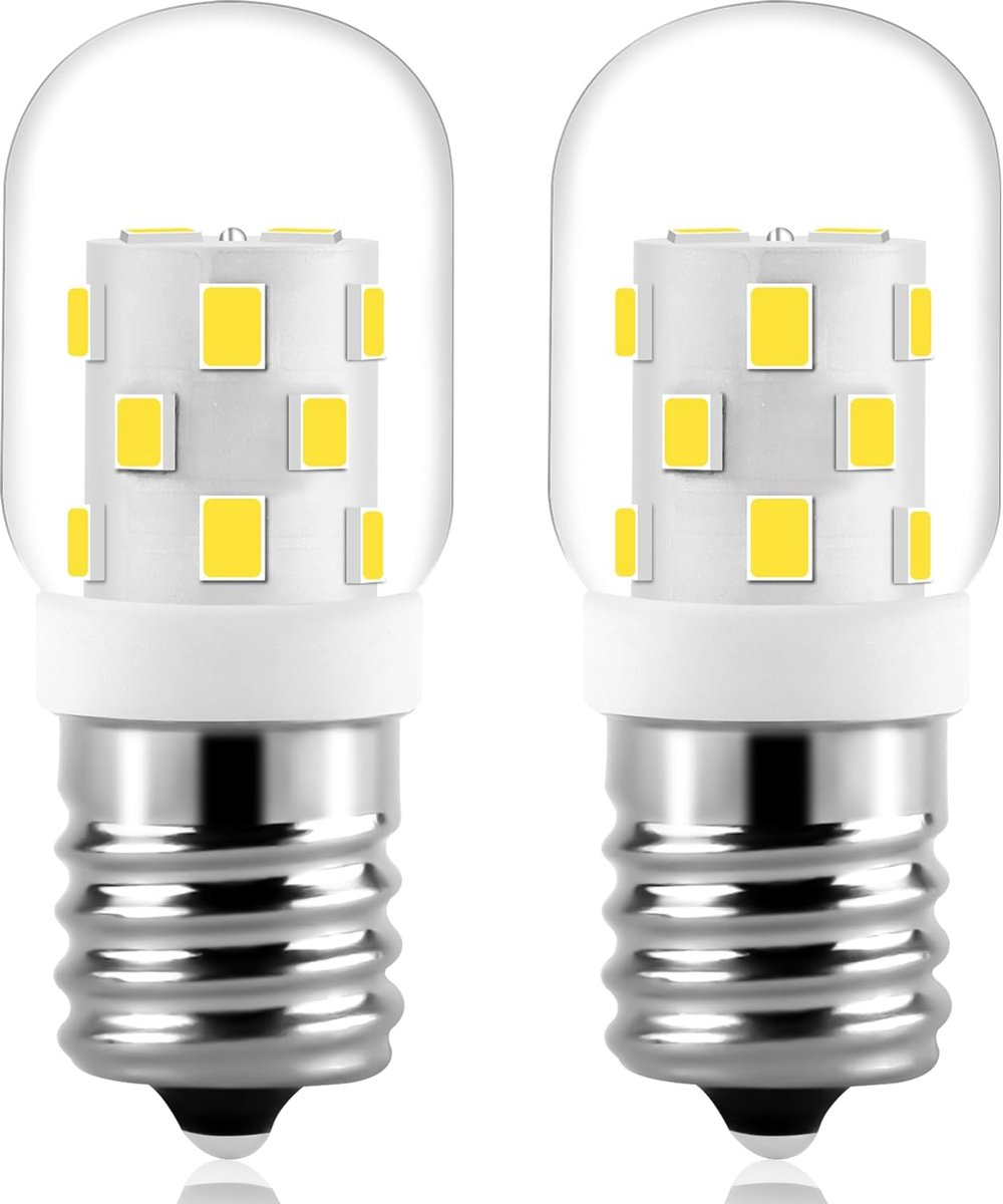 Set van 2 LED Lampen 3W E17 6000K Daglicht Wit Geschikt voor Magnetron Oven en Koelkast
