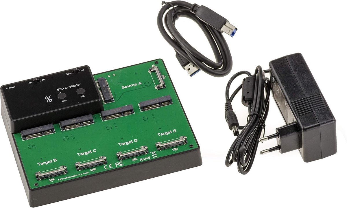 USB Docking Station - Cloning Dock - Opslag Uitbreiden - 5 mSATA Slots - 20x20x7 cm - Zwart