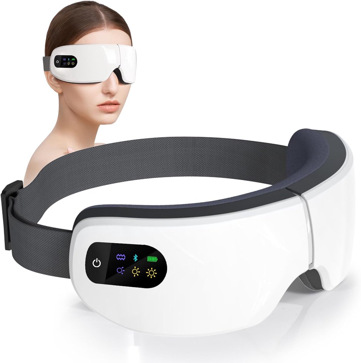 Oogmassager met warmte, oogmasker met 7 massagestanden, warmte, trillingen en Bluetooth-muziek, cadeau voor oogverzorging, voor ontspanning, vermindering van spanning, wit-Belle's product