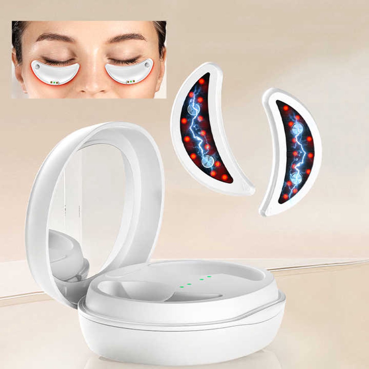 LED-oogmassageapparaat met rood licht, EMS-behandelingsapparaat voor donkere kringen en wallen, zilver-Belle's product