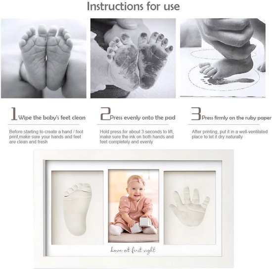 Baby Handafdruk en Voetafdrukset Fotolijst - Gipsafdruk voor Hand en Voet - Echt Houten Fotolijst - Witte Tint - Inclusief Letters en Cijfers van Merkloos — afbeelding 5