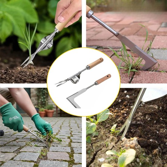 Onkruidstekerset - 2 Delige Onkruidverwijderaar met Houten Handvat voor Voegen en Mos van Merkloos	 — afbeelding 2