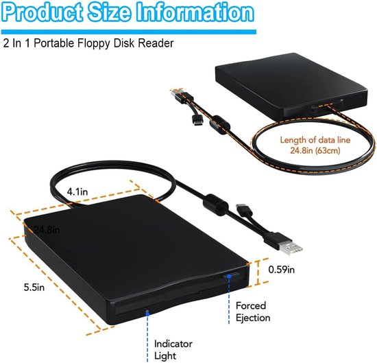 Extern Diskettestation - 3.5 Inch Drive - Bestanden Lezen - Draagbaar Ontwerp - 10x8x2 cm — afbeelding 4