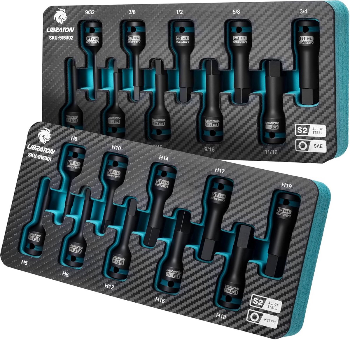 Slagsleutel Opzetstuk Set in Metzisch en SAE, 1/2 Inch Aandrijving, 20 Delen
