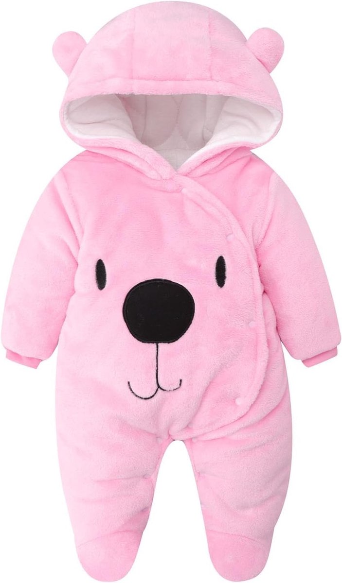 Warm Flanellen Romper met Voetjes en Capuchon voor Baby Jongens en Meisjes (0-12 maanden)