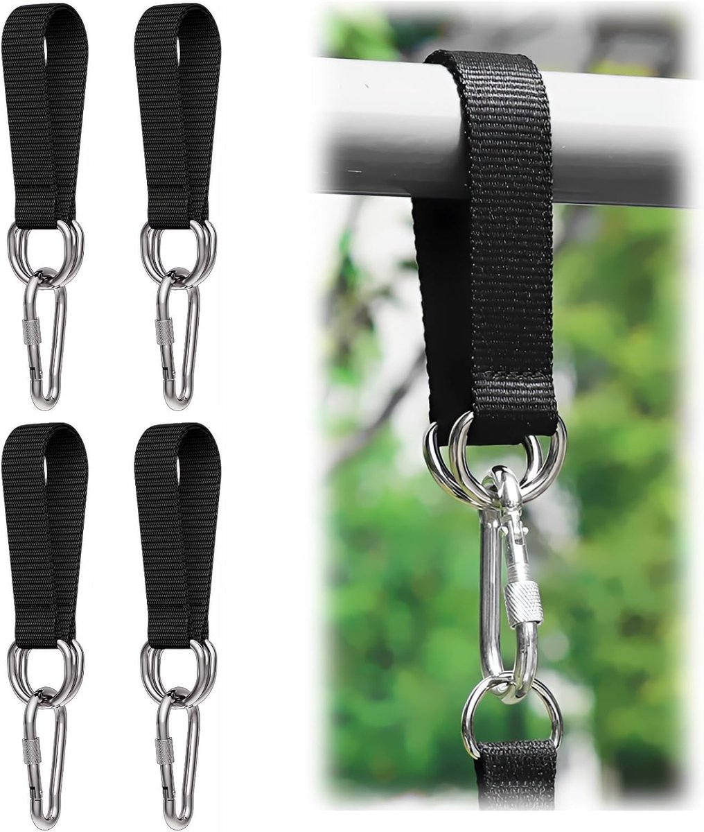 Set van 4 Nylon Ophangriemen voor Schommel, Hangmat en Hangstoel - Inclusief Karabijnhaken en D-Ringen