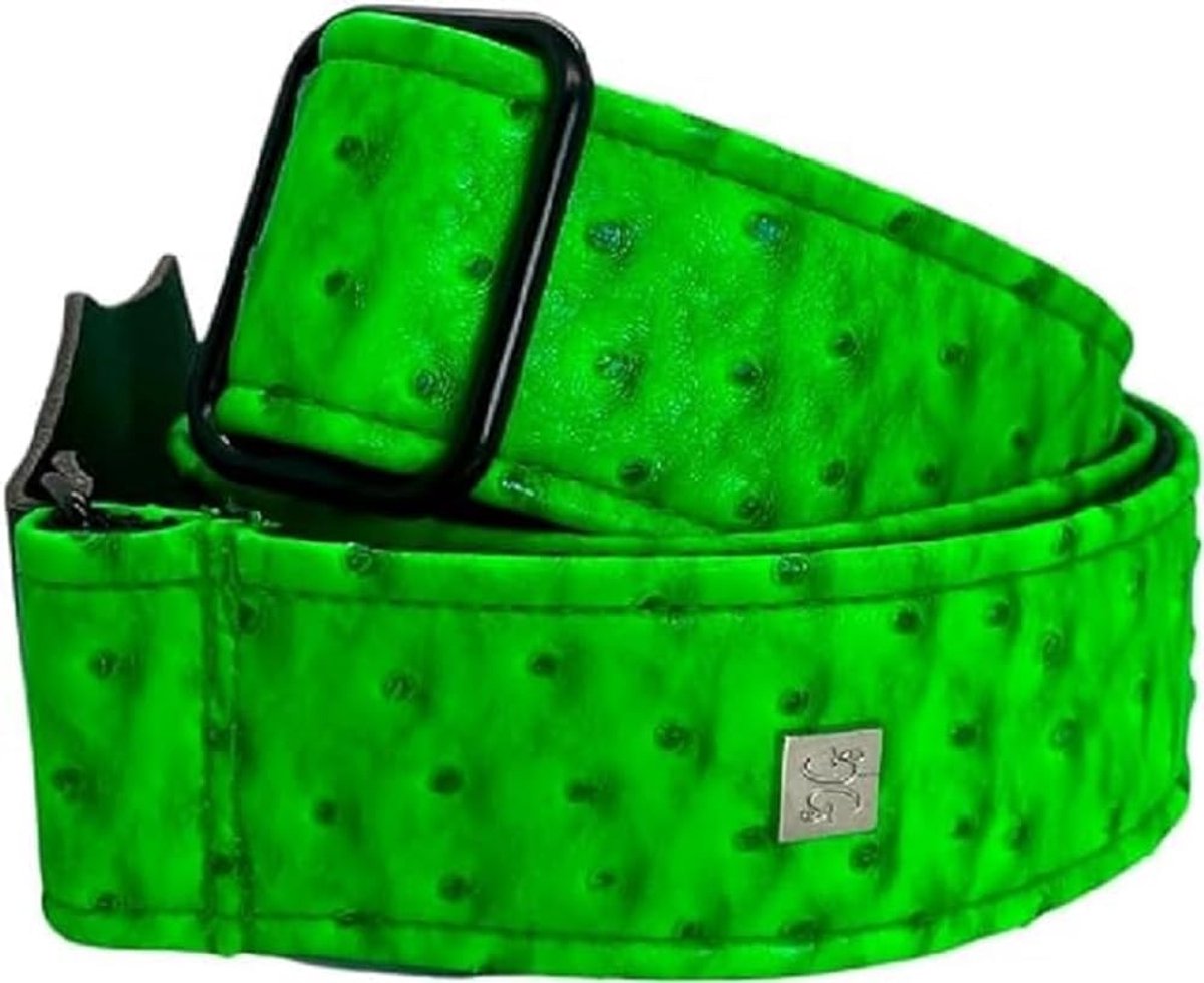 Verstelbare Gitaarband 5cm - Groen Struisvogelleer Look - Handgemaakt & Duurzaam