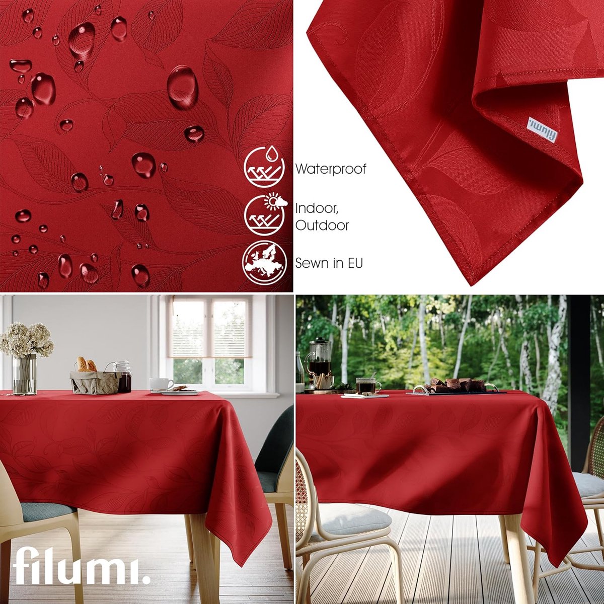 Tafelkleed 140x200 cm Rood Wasbaar Binnen en Buiten Plantenpatroon