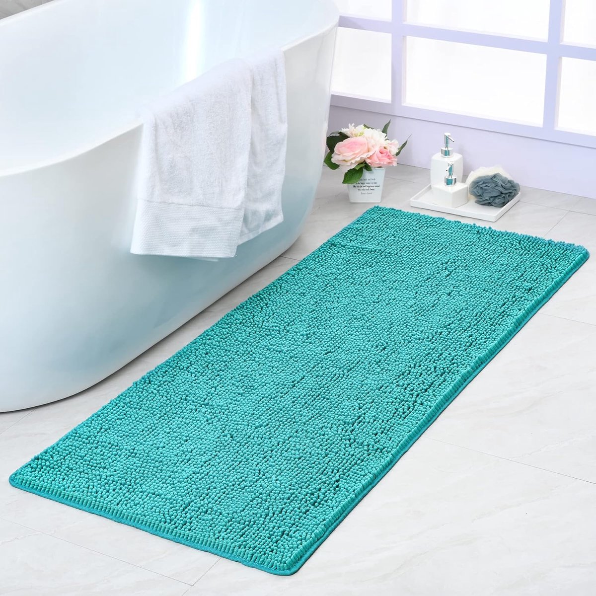 Extra Zacht & Antislip Badmat 61x112 cm - Luxe Chenille Douchetapijt voor Badkamer en Wastafel