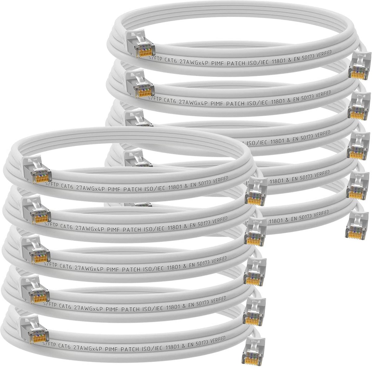 Image of 10x CAT 6 S/FTP Netwerkkabel LAN Kabel 0.5m Wit Koper RJ45 Patchkabel 1 Gbit/s