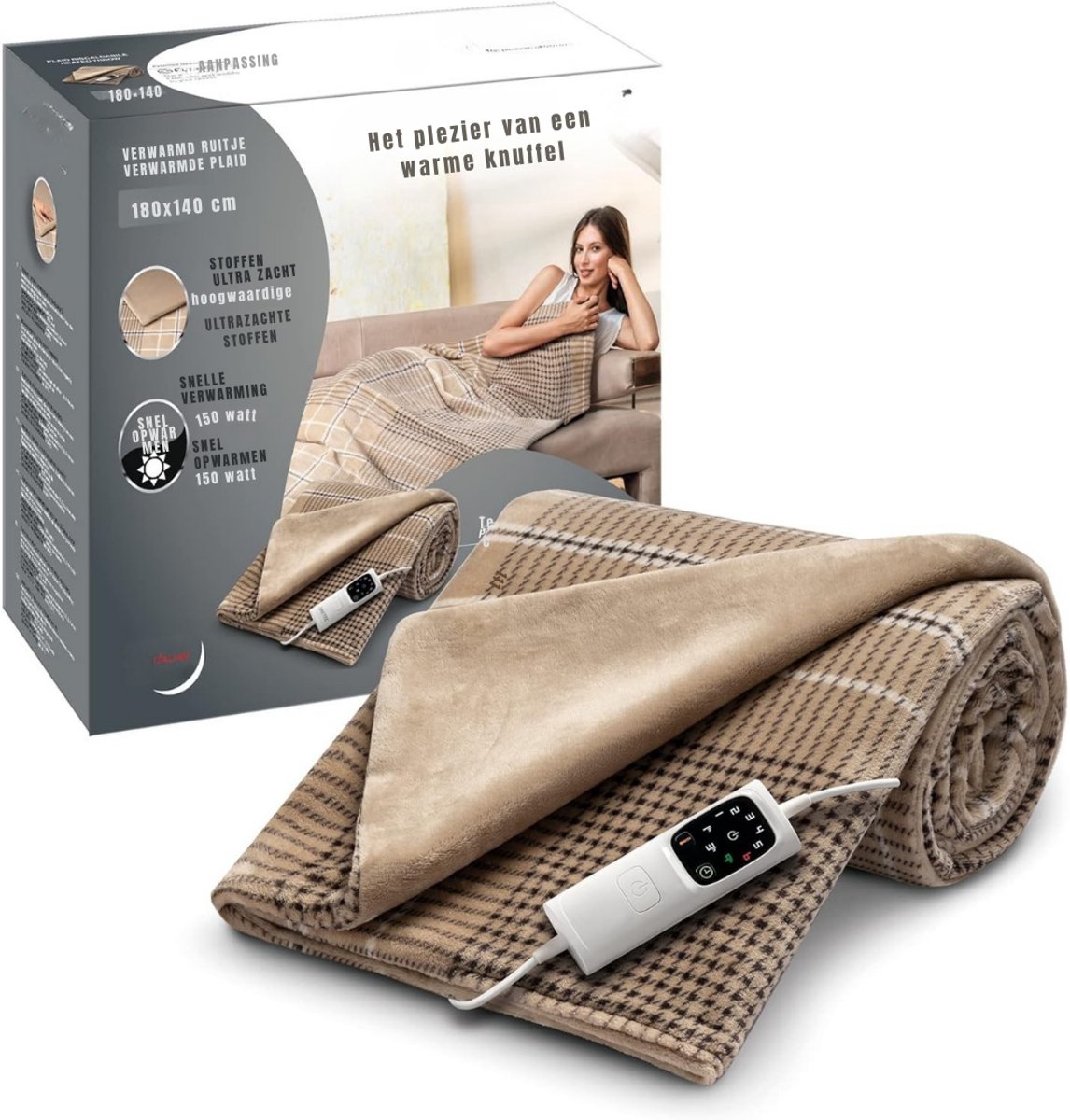 DYNA® Elektrische onderdeken - Onderdeken - Elektrische onderdeken 1 persoons - Beige - 180cm x 140cm x 1cm