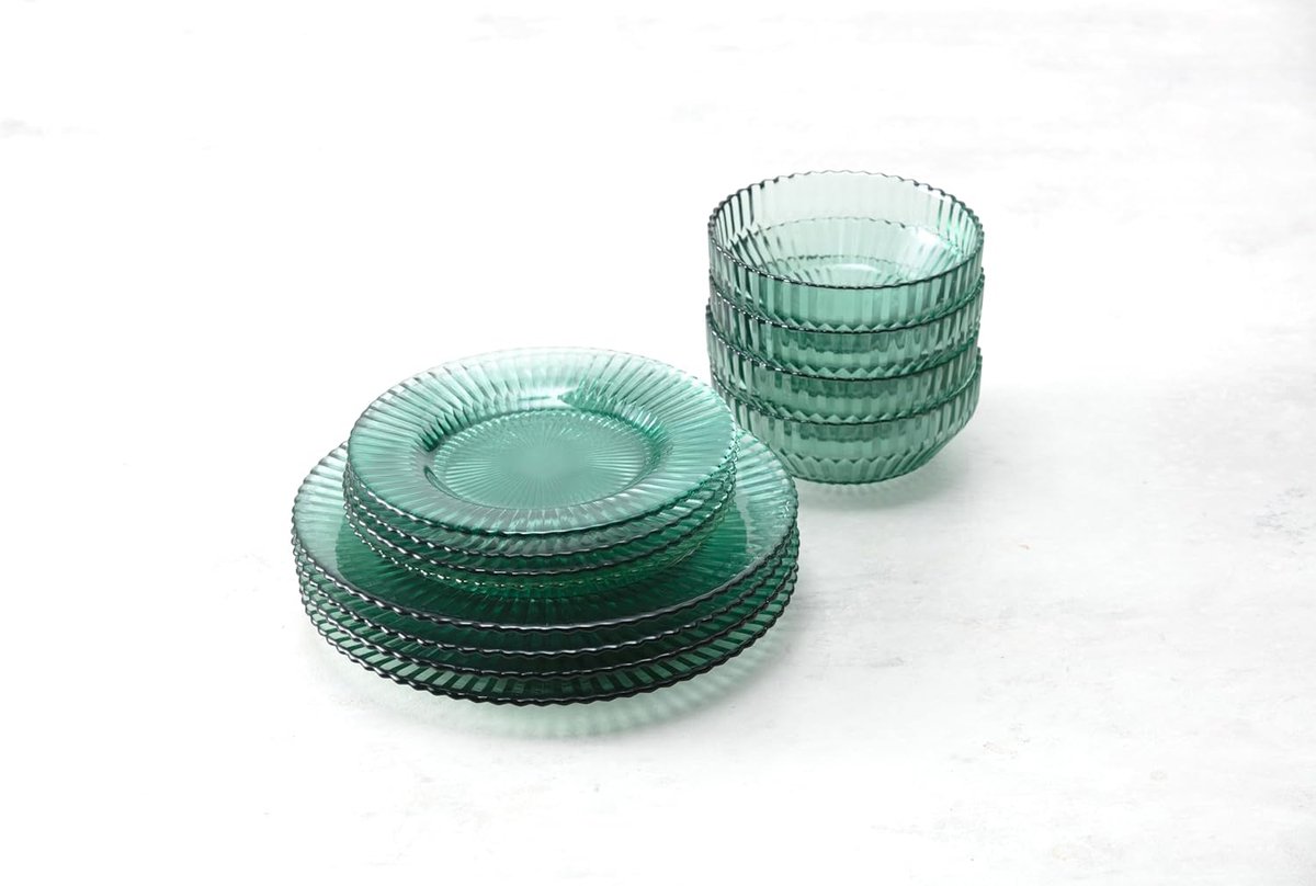 12-Delige Servies Set voor 4 Personen - Serviesgoed Groen - Steengoed