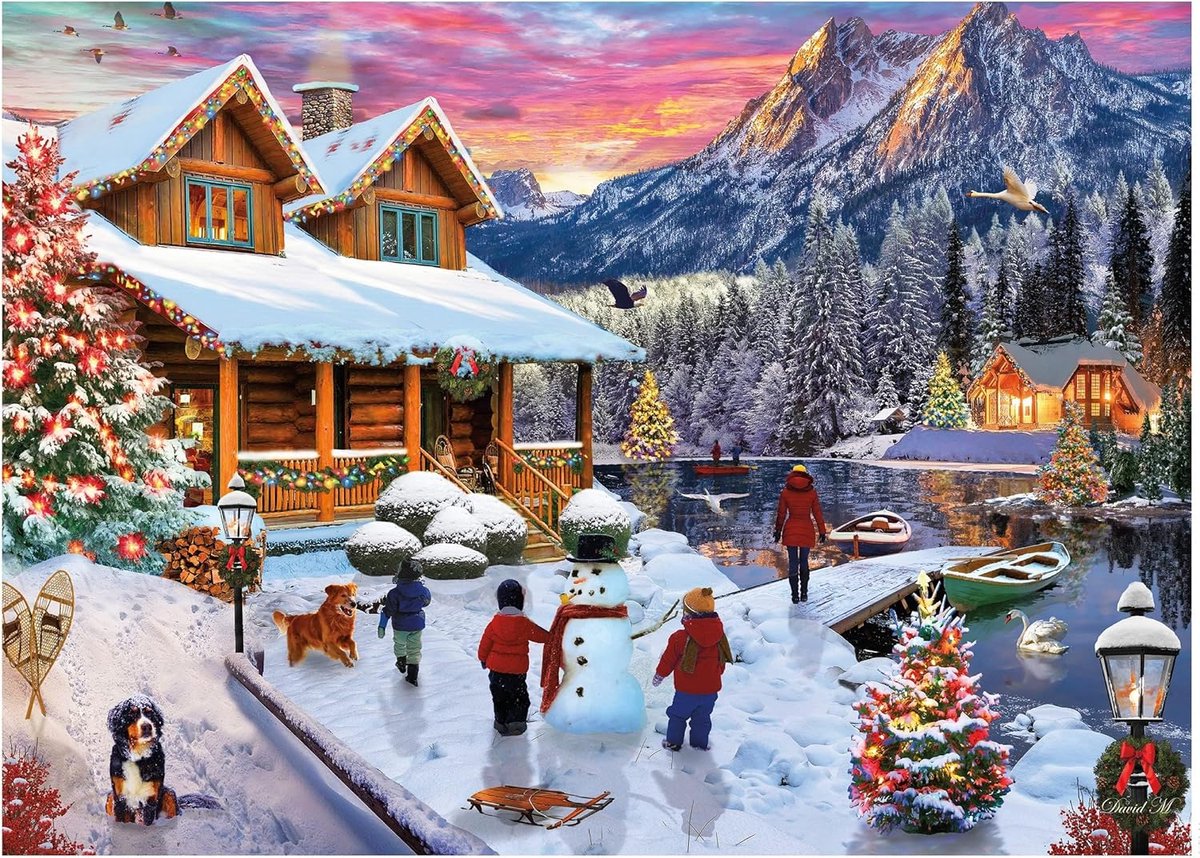 1000 Stukjes Puzzel: Klassiek Kersttafereel bij het Meerhuis
