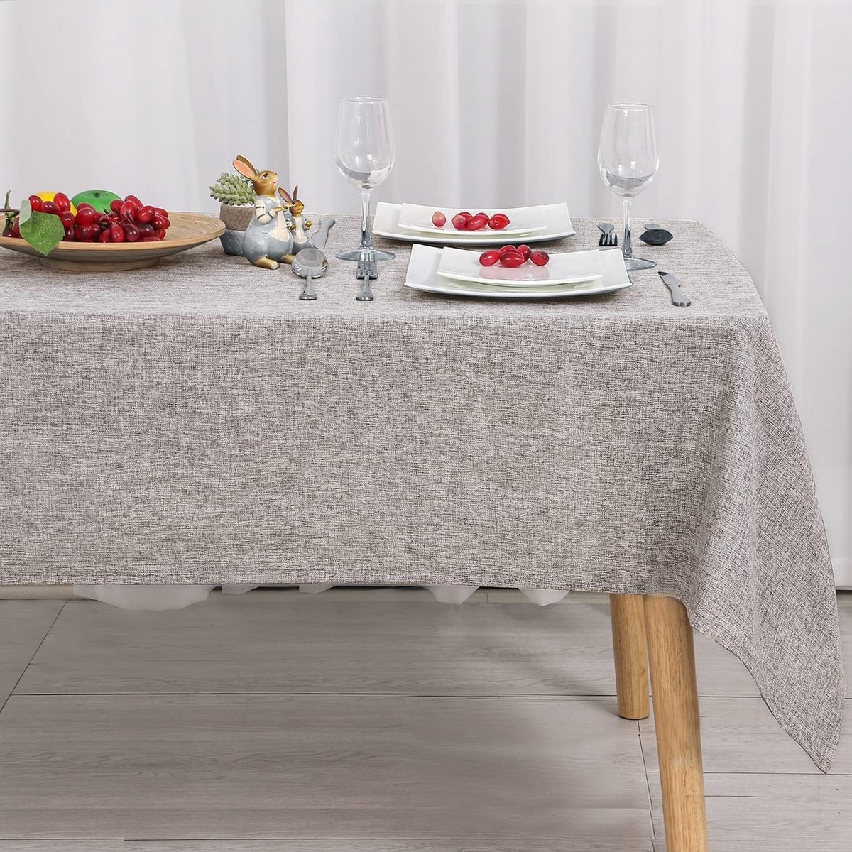 Rechthoekig Tafelkleed Linnenlook Waterafstotend Tafellinnen 135x260 cm Steen