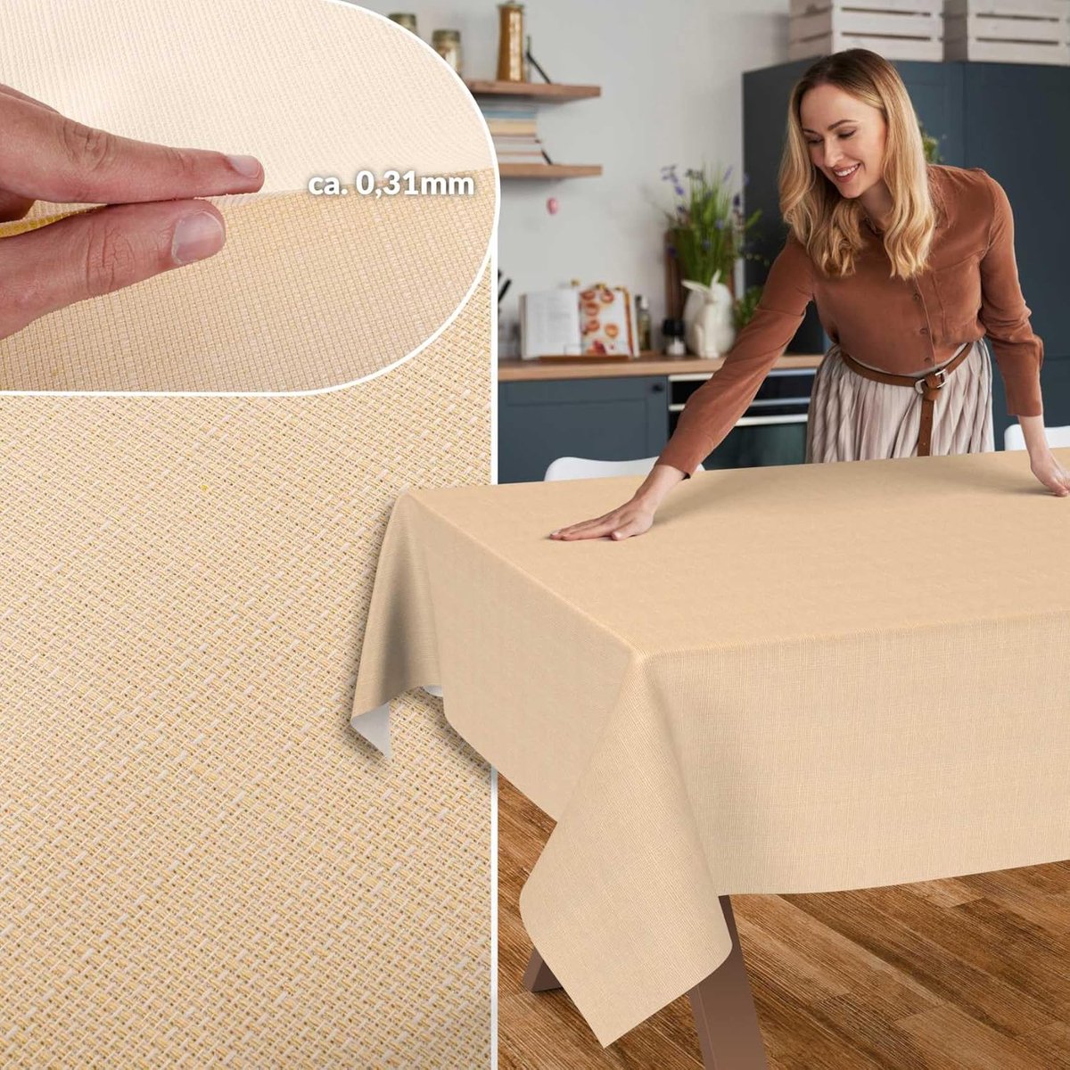 Waterafstotend Damast Tafelkleed Katoen-Polyester Jacquard Beige 300x140cm - Kreukvrij