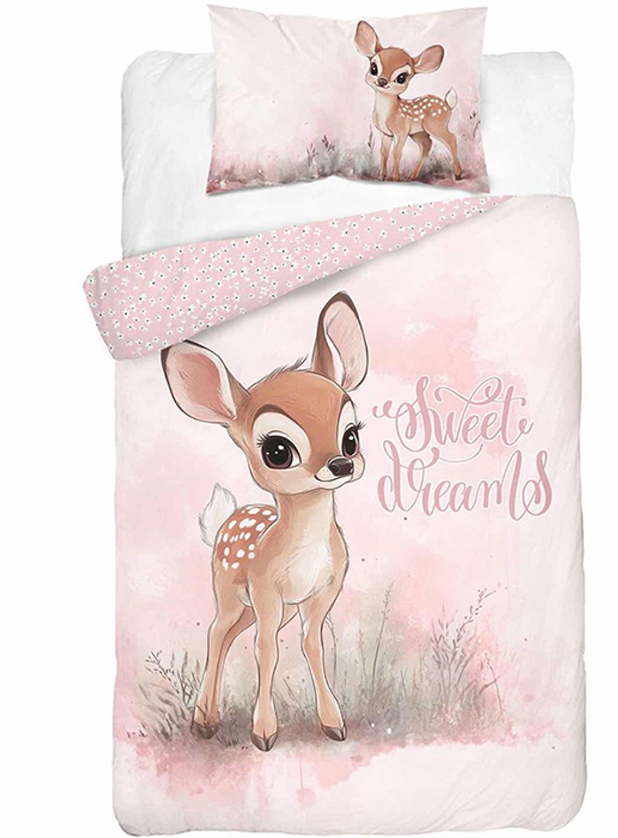 Baby Dekbedovertrek Hertje Bambi Poederroze 100x135 + 40x60 cm
