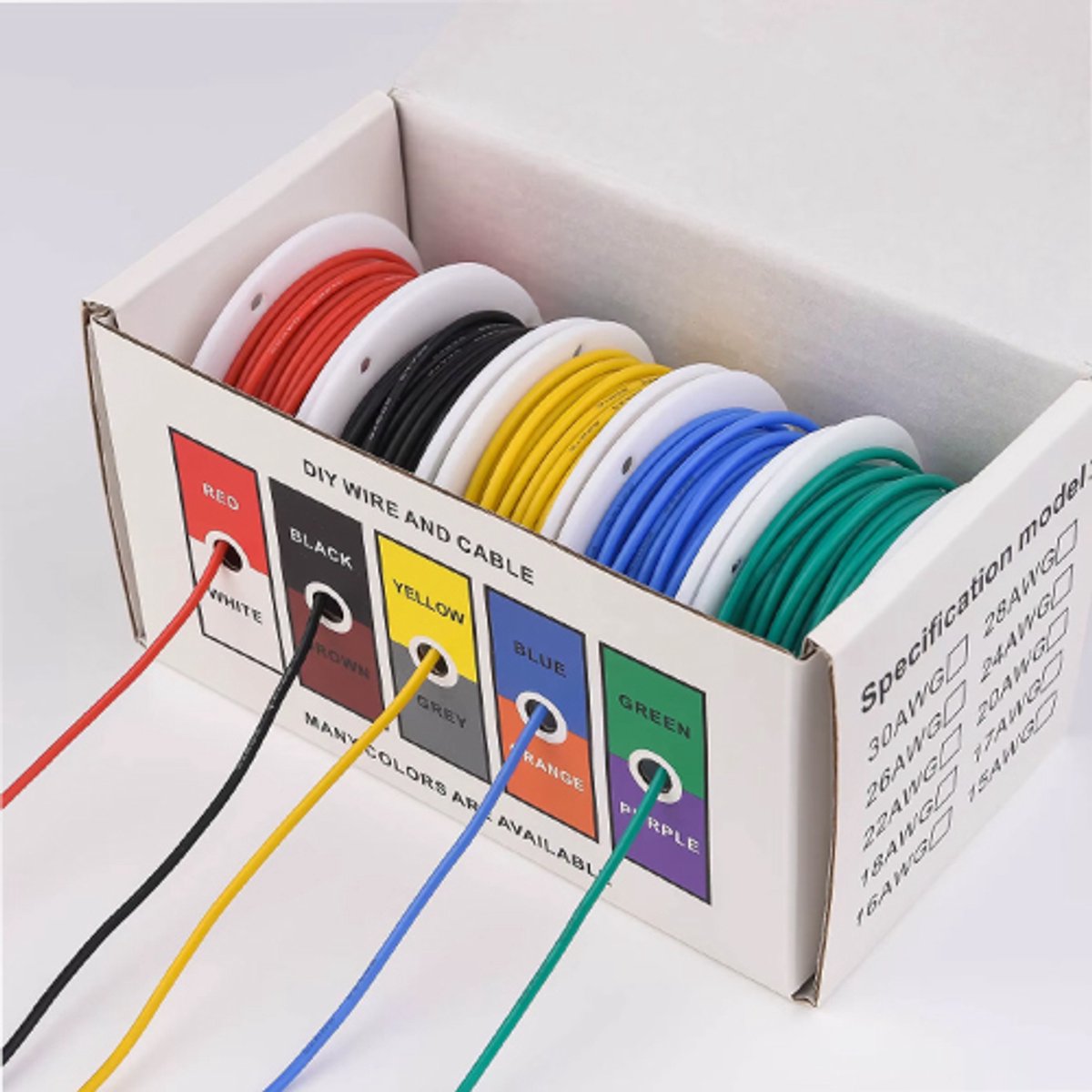 18AWG Flexibele Siliconen Draden – Vertinde Koperdraad, 5 Kleuren (5m per kleur)